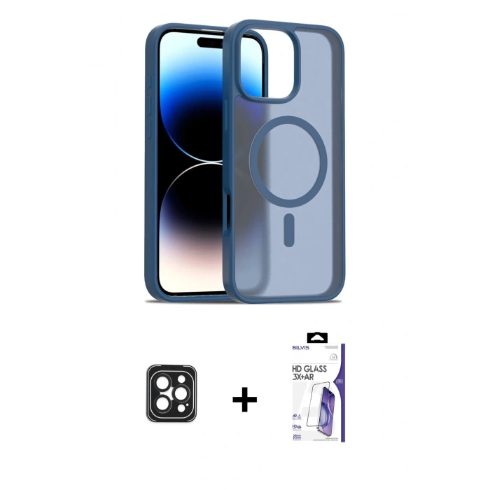 MARSİLYAN™- iPhone 16 Pro Max Kılıf Siluet Minimal Prime - Siyah Bilvis 3X AR HD Cam Ekran Koruyucu + PVD Metal Kamera Lens - SH