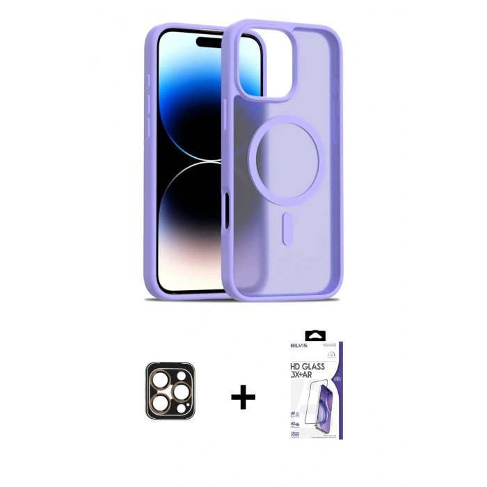 MARSİLYAN™- iPhone 16 Pro Max Kılıf Siluet Minimal Prime - Siyah Bilvis 3X AR HD Cam Ekran Koruyucu + PVD Metal Kamera Lens - GD