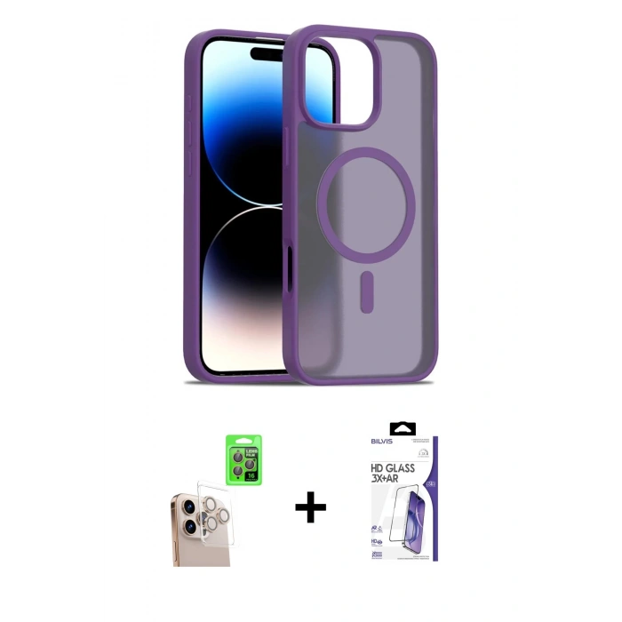 MARSİLYAN™- iPhone 16 Pro Max Kılıf Siluet Minimal Prime - Siyah Bilvis 3X AR HD Cam Ekran Koruyucu + Raze Metal Kamera Lens - NLGY