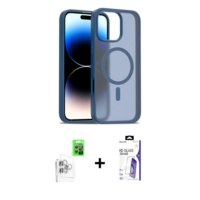 MARSİLYAN™- iPhone 16 Pro Max Kılıf Siluet Minimal Prime - Siyah Bilvis 3X AR HD Cam Ekran Koruyucu + Raze Metal Kamera Lens - BZ