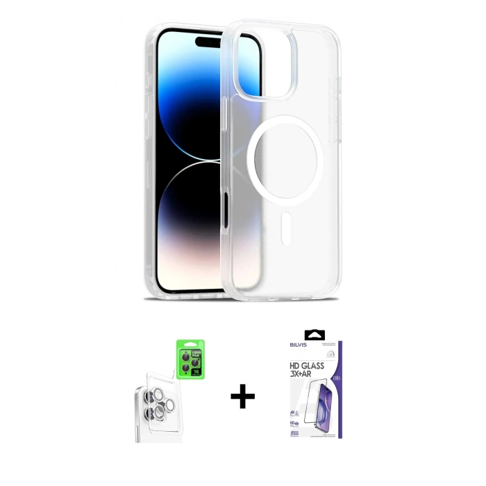 MARSİLYAN™- iPhone 16 Pro Max Kılıf Siluet Minimal Prime - Siyah Bilvis 3X AR HD Cam Ekran Koruyucu + Raze Metal Kamera Lens - BZ