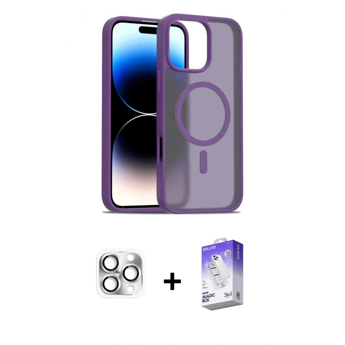 MARSİLYAN™- iPhone 16 Pro Max Kılıf Siluet Minimal Prime - Siyah Bilvis 5in1 3D Magic Cam Ekran Koruyucu + Pers Alüminyum Kamera Lens - GS