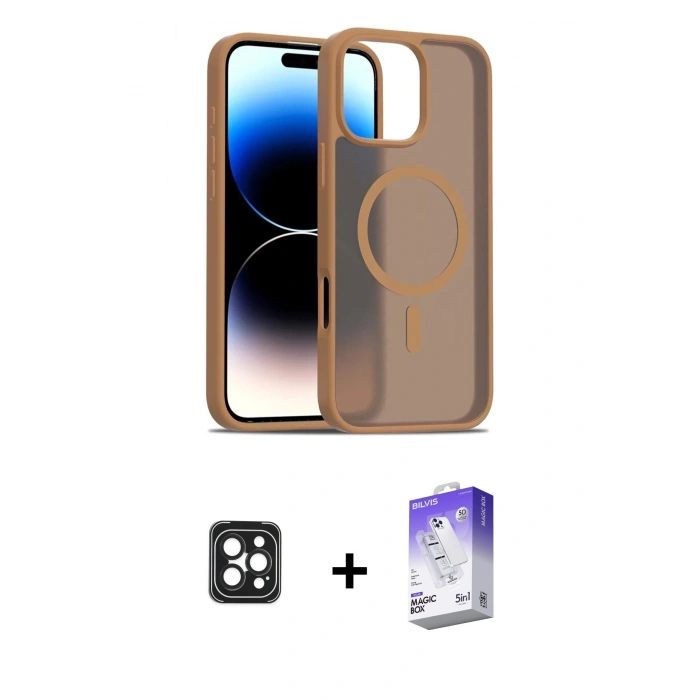 MARSİLYAN™- iPhone 16 Pro Max Kılıf Siluet Minimal Prime - Siyah Bilvis 5in1 3D Magic Cam Ekran Koruyucu + PVD Metal Kamera Lens - SH