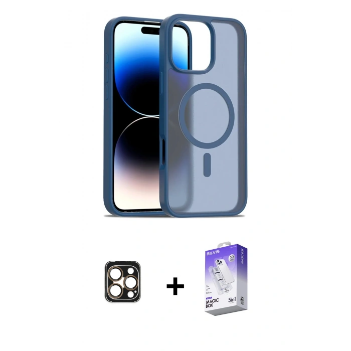 MARSİLYAN™- iPhone 16 Pro Max Kılıf Siluet Minimal Prime - Siyah Bilvis 5in1 3D Magic Cam Ekran Koruyucu + PVD Metal Kamera Lens - GD