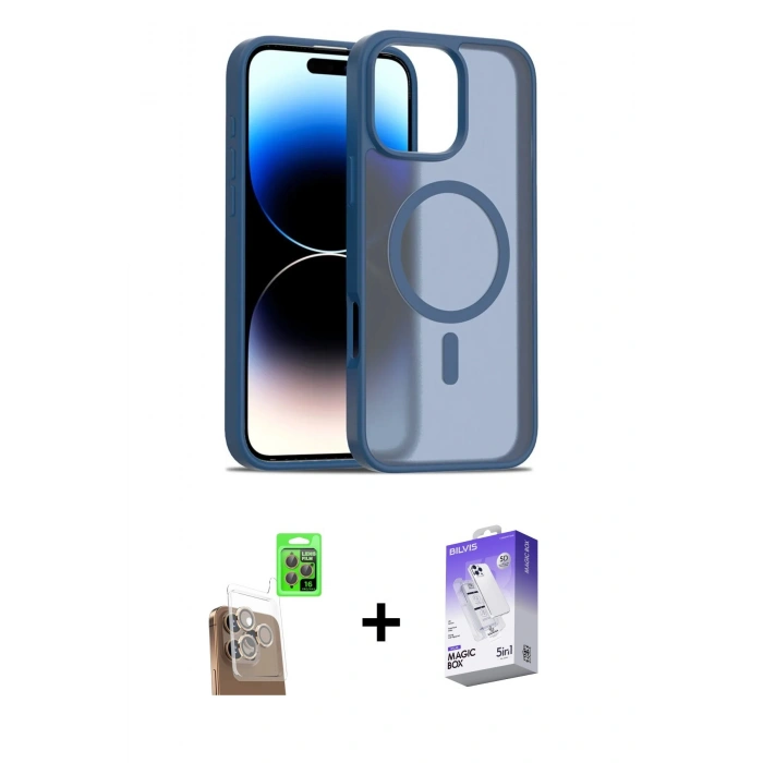 MARSİLYAN™- iPhone 16 Pro Max Kılıf Siluet Minimal Prime - Siyah Bilvis 5in1 3D Magic Cam Ekran Koruyucu + Raze Metal Kamera Lens - CLTM