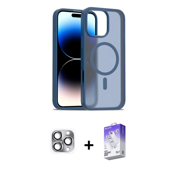 MARSİLYAN™- iPhone 16 Pro Max Kılıf Siluet Minimal Prime - Siyah Bilvis 5in1 3D Magic Cam Ekran Koruyucu + Pers Alüminyum Kamera Lens - GI