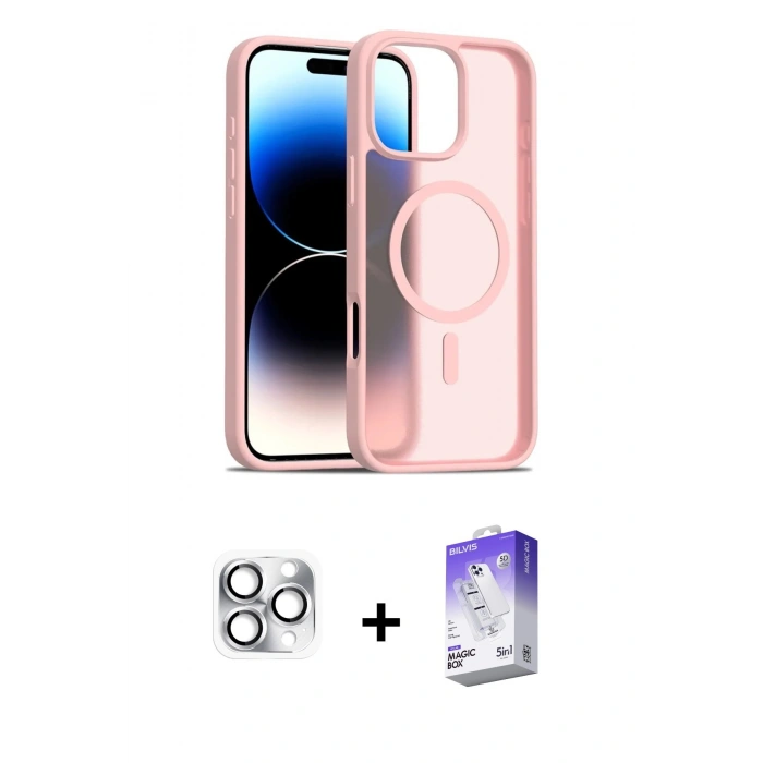 MARSİLYAN™- iPhone 16 Pro Max Kılıf Siluet Minimal Prime - Siyah Bilvis 5in1 3D Magic Cam Ekran Koruyucu + Pers Alüminyum Kamera Lens - GS