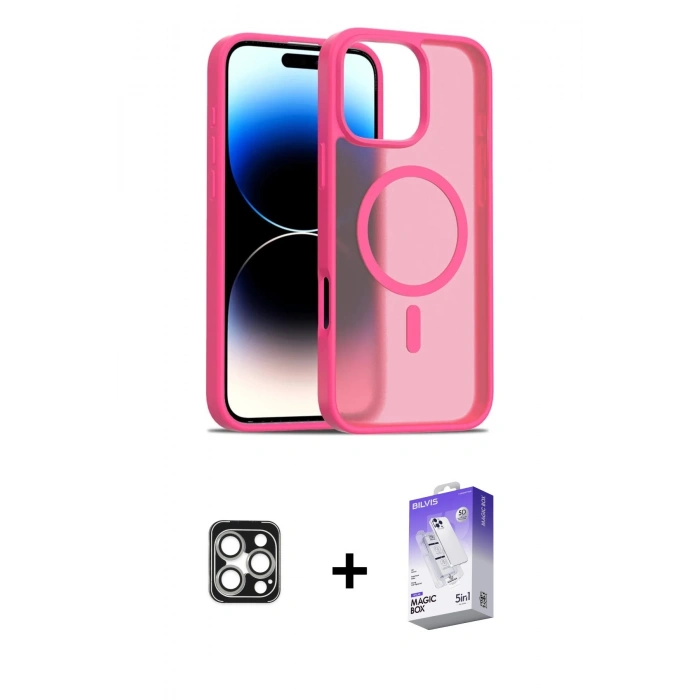 MARSİLYAN™- iPhone 16 Pro Max Kılıf Siluet Minimal Prime - Siyah Bilvis 5in1 3D Magic Cam Ekran Koruyucu + PVD Metal Kamera Lens - GS