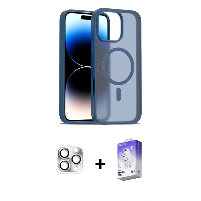 MARSİLYAN™- iPhone 16 Pro Max Kılıf Siluet Minimal Prime - Siyah Bilvis 5in1 3D Magic Cam Ekran Koruyucu + Pers Alüminyum Kamera Lens - GS