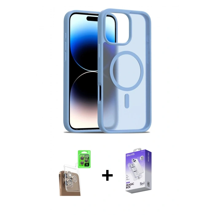 MARSİLYAN™- iPhone 16 Pro Max Kılıf Siluet Minimal Prime - Siyah Bilvis 5in1 3D Magic Cam Ekran Koruyucu + Raze Metal Kamera Lens - CLTM