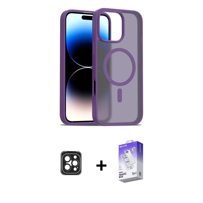 MARSİLYAN™- iPhone 16 Pro Max Kılıf Siluet Minimal Prime - Siyah Bilvis 5in1 3D Magic Cam Ekran Koruyucu + PVD Metal Kamera Lens - SH