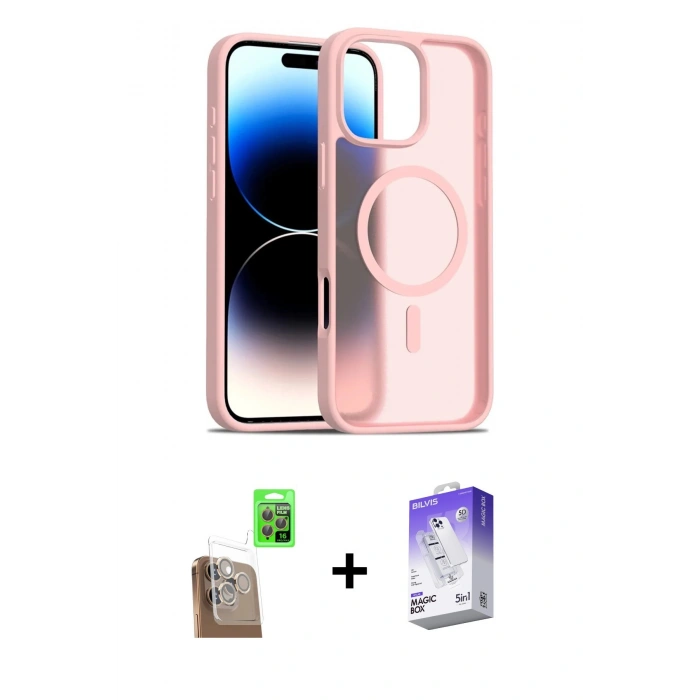 MARSİLYAN™- iPhone 16 Pro Max Kılıf Siluet Minimal Prime - Siyah Bilvis 5in1 3D Magic Cam Ekran Koruyucu + Raze Metal Kamera Lens - CLTM
