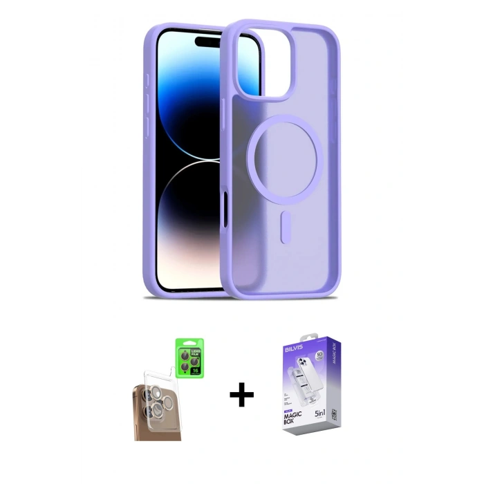 MARSİLYAN™- iPhone 16 Pro Max Kılıf Siluet Minimal Prime - Siyah Bilvis 5in1 3D Magic Cam Ekran Koruyucu + Raze Metal Kamera Lens - CLTM