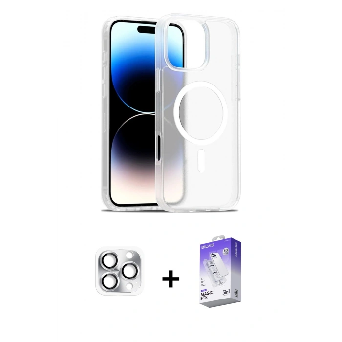 MARSİLYAN™- iPhone 16 Pro Max Kılıf Siluet Minimal Prime - Siyah Bilvis 5in1 3D Magic Cam Ekran Koruyucu + Pers Alüminyum Kamera Lens - GS
