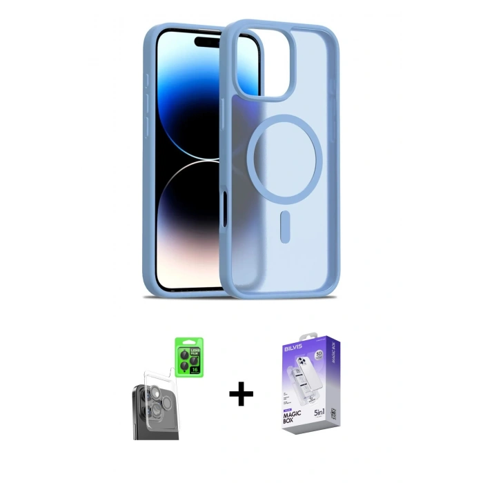 MARSİLYAN™- iPhone 16 Pro Max Kılıf Siluet Minimal Prime - Siyah Bilvis 5in1 3D Magic Cam Ekran Koruyucu + Siyah Raze Metal Kamera Lens
