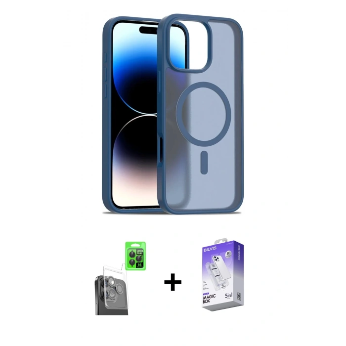 MARSİLYAN™- iPhone 16 Pro Max Kılıf Siluet Minimal Prime - Siyah Bilvis 5in1 3D Magic Cam Ekran Koruyucu + Siyah Raze Metal Kamera Lens