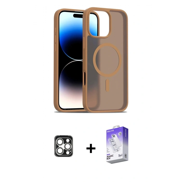 MARSİLYAN™- iPhone 16 Pro Max Kılıf Siluet Minimal Prime - Siyah Bilvis 5in1 3D Magic Cam Ekran Koruyucu + PVD Metal Kamera Lens - GS