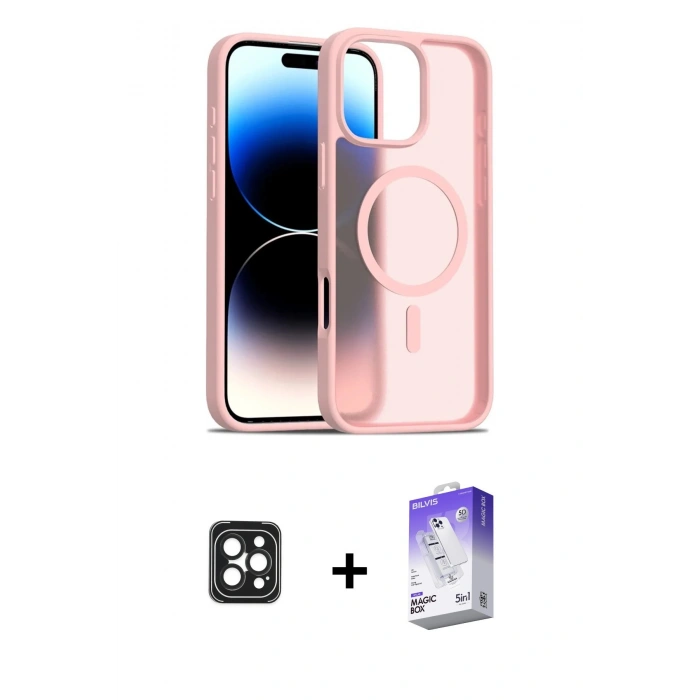 MARSİLYAN™- iPhone 16 Pro Max Kılıf Siluet Minimal Prime - Siyah Bilvis 5in1 3D Magic Cam Ekran Koruyucu + PVD Metal Kamera Lens - SH