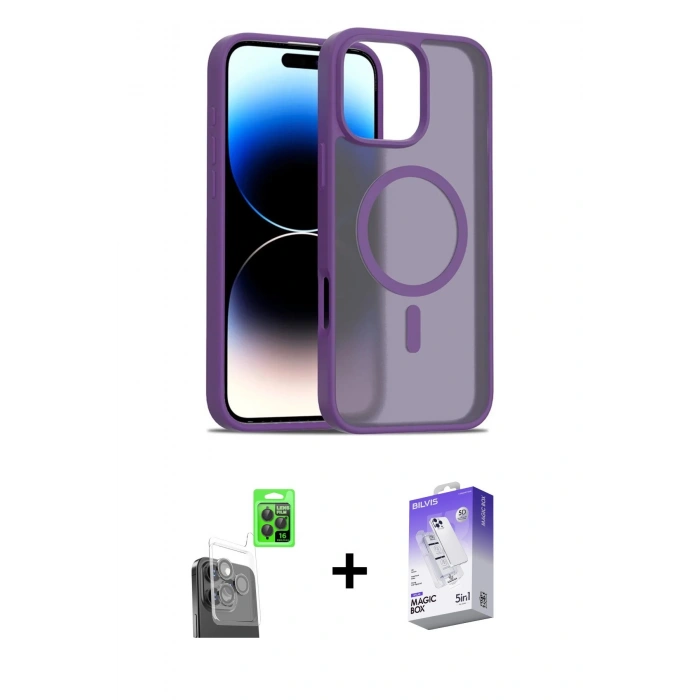 MARSİLYAN™- iPhone 16 Pro Max Kılıf Siluet Minimal Prime - Siyah Bilvis 5in1 3D Magic Cam Ekran Koruyucu + Siyah Raze Metal Kamera Lens
