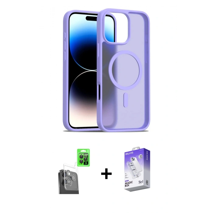 MARSİLYAN™- iPhone 16 Pro Max Kılıf Siluet Minimal Prime - Siyah Bilvis 5in1 3D Magic Cam Ekran Koruyucu + Siyah Raze Metal Kamera Lens