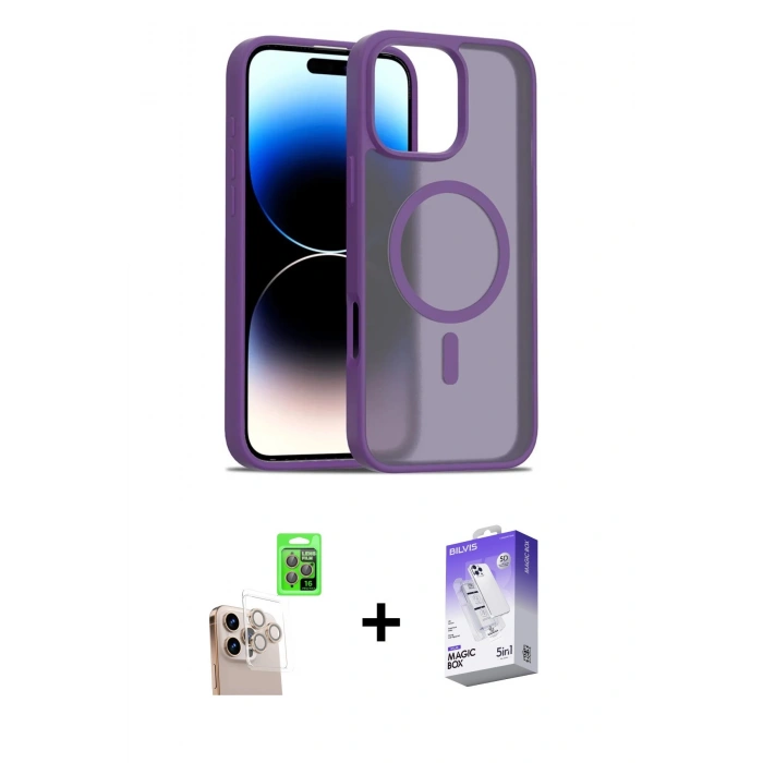 MARSİLYAN™- iPhone 16 Pro Max Kılıf Siluet Minimal Prime - Siyah Bilvis 5in1 3D Magic Cam Ekran Koruyucu + Raze Metal Kamera Lens - NLGY