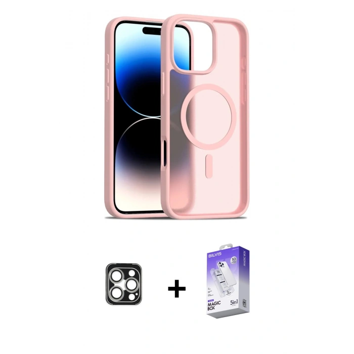 MARSİLYAN™- iPhone 16 Pro Max Kılıf Siluet Minimal Prime - Siyah Bilvis 5in1 3D Magic Cam Ekran Koruyucu + PVD Metal Kamera Lens - GS