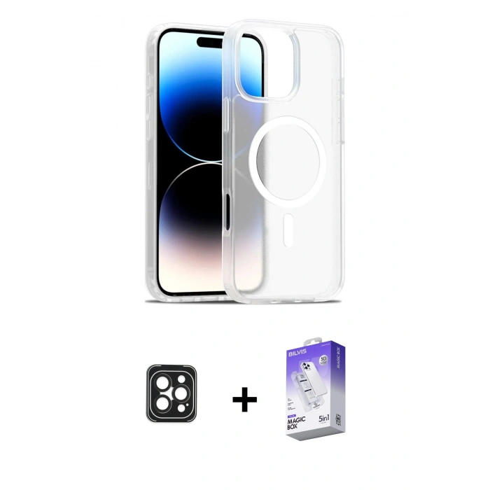 MARSİLYAN™- iPhone 16 Pro Max Kılıf Siluet Minimal Prime - Siyah Bilvis 5in1 3D Magic Cam Ekran Koruyucu + PVD Metal Kamera Lens - SH