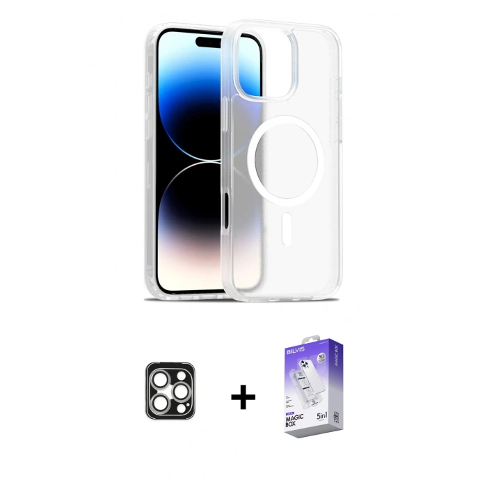 MARSİLYAN™- iPhone 16 Pro Max Kılıf Siluet Minimal Prime - Siyah Bilvis 5in1 3D Magic Cam Ekran Koruyucu + PVD Metal Kamera Lens - GS