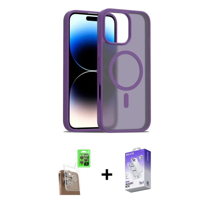 MARSİLYAN™- iPhone 16 Pro Max Kılıf Siluet Minimal Prime - Siyah Bilvis 5in1 3D Magic Cam Ekran Koruyucu + Raze Metal Kamera Lens - CLTM