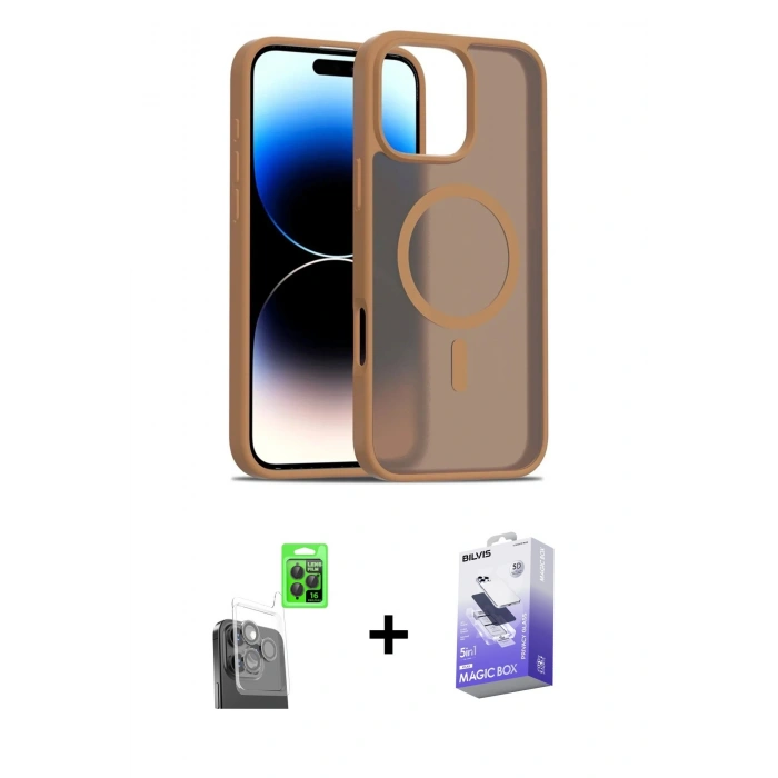 MARSİLYAN™- iPhone 16 Pro Max Kılıf Siluet Minimal Prime - Siyah Bilvis 5in1 5D Magic Hayalet Cam Ekran Koruyucu + Raze Metal Kamera Lens - SH