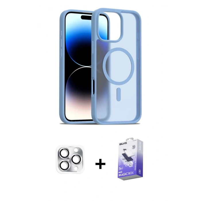 MARSİLYAN™- iPhone 16 Pro Max Kılıf Siluet Minimal Prime - Siyah Bilvis 5in1 5D Magic Hayalet Cam Ekran Koruyucu + Pers Alüminyum Kamera Lens - GS