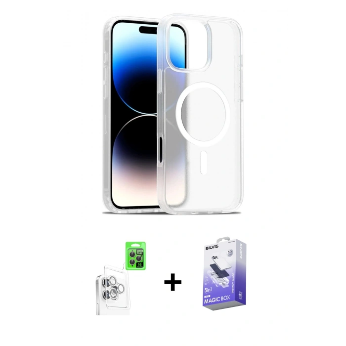 MARSİLYAN™- iPhone 16 Pro Max Kılıf Siluet Minimal Prime - Siyah Bilvis 5in1 5D Magic Hayalet Cam Ekran Koruyucu + Raze Metal Kamera Lens - BZ