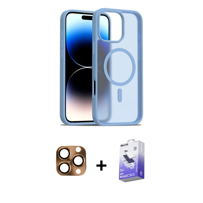 MARSİLYAN™- iPhone 16 Pro Max Kılıf Siluet Minimal Prime - Siyah Bilvis 5in1 5D Magic Hayalet Cam Ekran Koruyucu + Pers Alüminyum Kamera Lens - CLTM