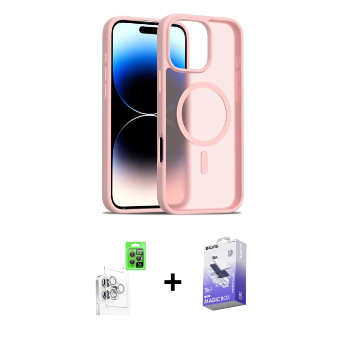 MARSİLYAN™- iPhone 16 Pro Max Kılıf Siluet Minimal Prime - Siyah Bilvis 5in1 5D Magic Hayalet Cam Ekran Koruyucu + Raze Metal Kamera Lens - BZ