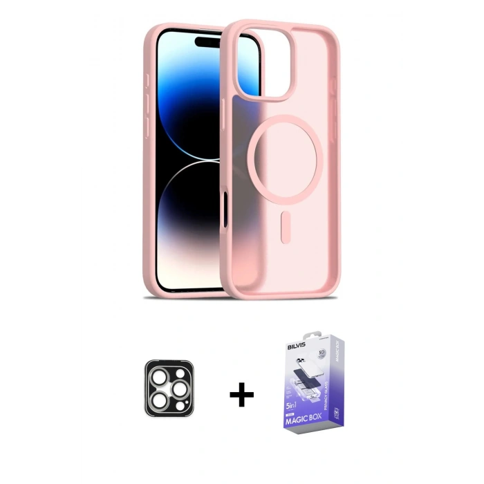 MARSİLYAN™- iPhone 16 Pro Max Kılıf Siluet Minimal Prime - Siyah Bilvis 5in1 5D Magic Hayalet Cam Ekran Koruyucu + Gümüş PVD Metal Kamera Lens