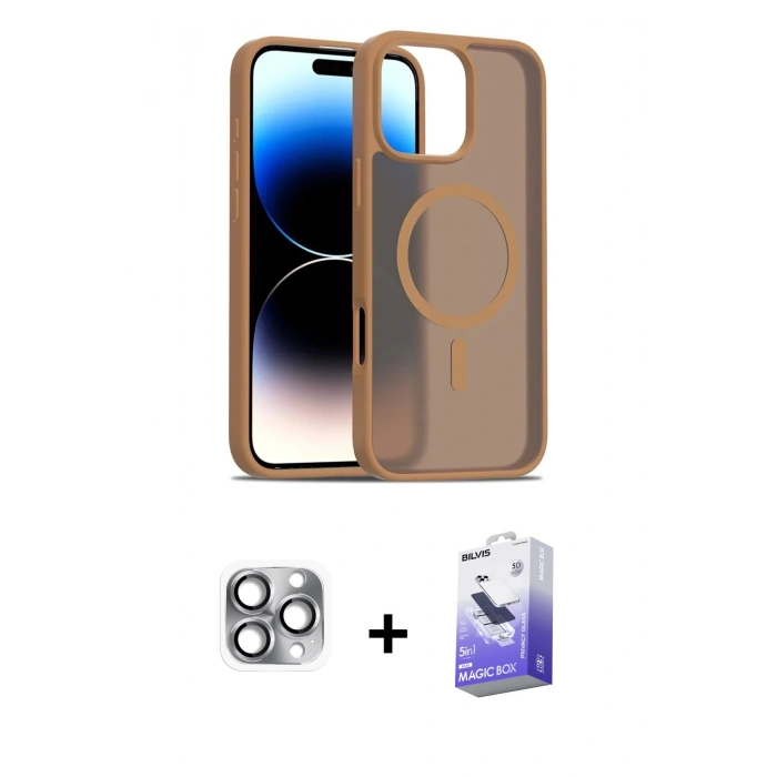 MARSİLYAN™- iPhone 16 Pro Max Kılıf Siluet Minimal Prime - Siyah Bilvis 5in1 5D Magic Hayalet Cam Ekran Koruyucu + Pers Alüminyum Kamera Lens - GI