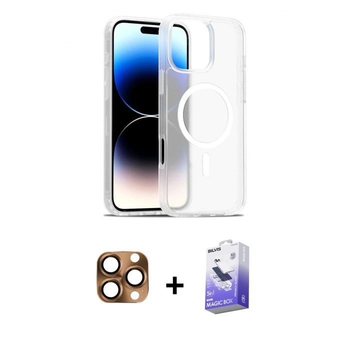MARSİLYAN™- iPhone 16 Pro Max Kılıf Siluet Minimal Prime - Siyah Bilvis 5in1 5D Magic Hayalet Cam Ekran Koruyucu + Pers Alüminyum Kamera Lens - CLTM