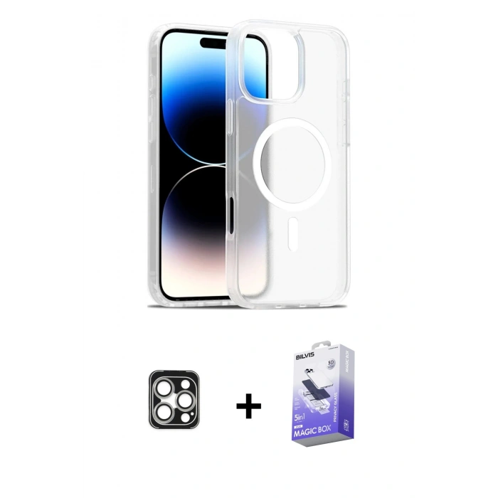 MARSİLYAN™- iPhone 16 Pro Max Kılıf Siluet Minimal Prime - Siyah Bilvis 5in1 5D Magic Hayalet Cam Ekran Koruyucu + Gümüş PVD Metal Kamera Lens