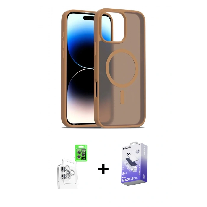 MARSİLYAN™- iPhone 16 Pro Max Kılıf Siluet Minimal Prime - Siyah Bilvis 5in1 5D Magic Hayalet Cam Ekran Koruyucu + Raze Metal Kamera Lens - BZ