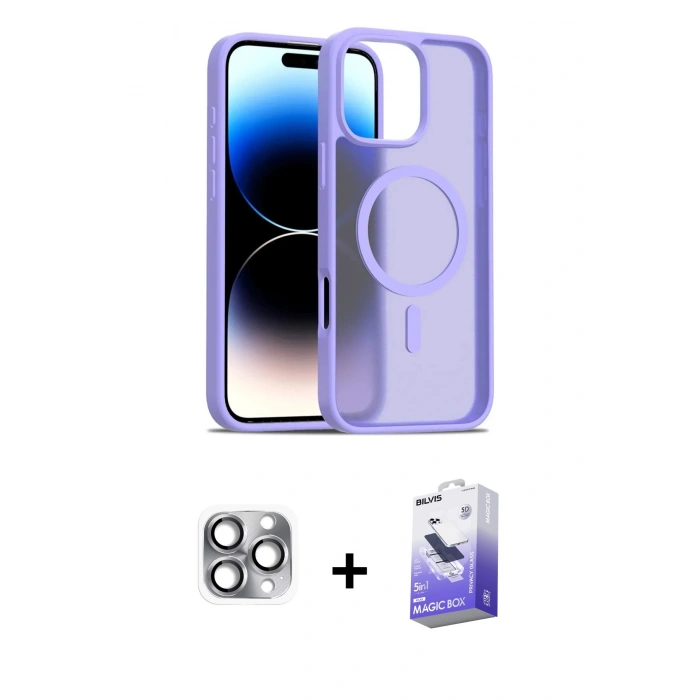 MARSİLYAN™- iPhone 16 Pro Max Kılıf Siluet Minimal Prime - Siyah Bilvis 5in1 5D Magic Hayalet Cam Ekran Koruyucu + Pers Alüminyum Kamera Lens - GI