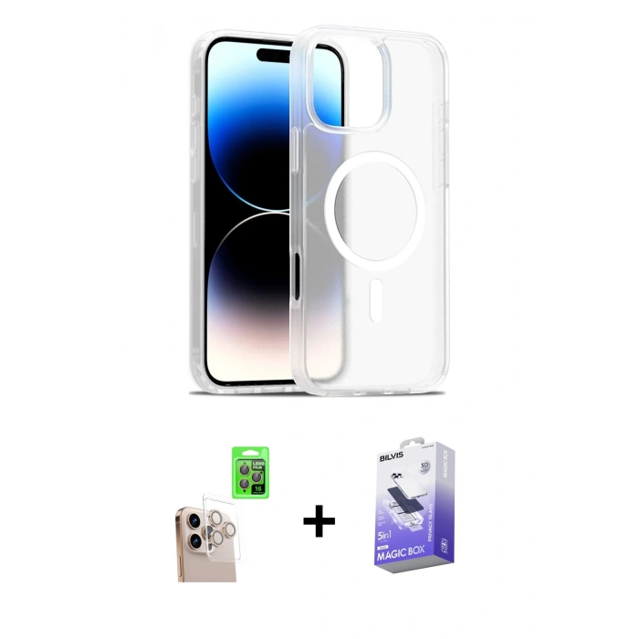 MARSİLYAN™- iPhone 16 Pro Max Kılıf Siluet Minimal Prime - Siyah Bilvis 5in1 5D Magic Hayalet Cam Ekran Koruyucu + Raze Metal Kamera Lens - NLGY