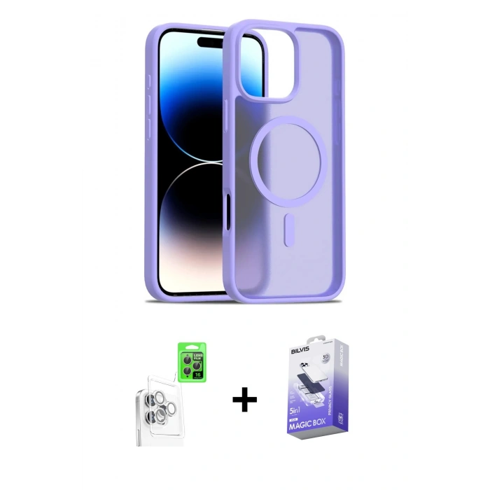 MARSİLYAN™- iPhone 16 Pro Max Kılıf Siluet Minimal Prime - Siyah Bilvis 5in1 5D Magic Hayalet Cam Ekran Koruyucu + Raze Metal Kamera Lens - BZ