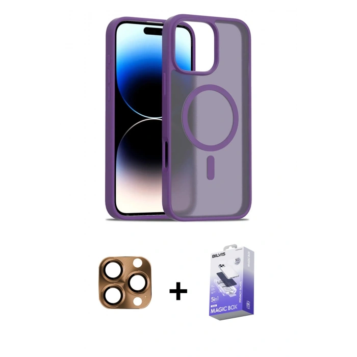 MARSİLYAN™- iPhone 16 Pro Max Kılıf Siluet Minimal Prime - Siyah Bilvis 5in1 5D Magic Hayalet Cam Ekran Koruyucu + Pers Alüminyum Kamera Lens - CLTM