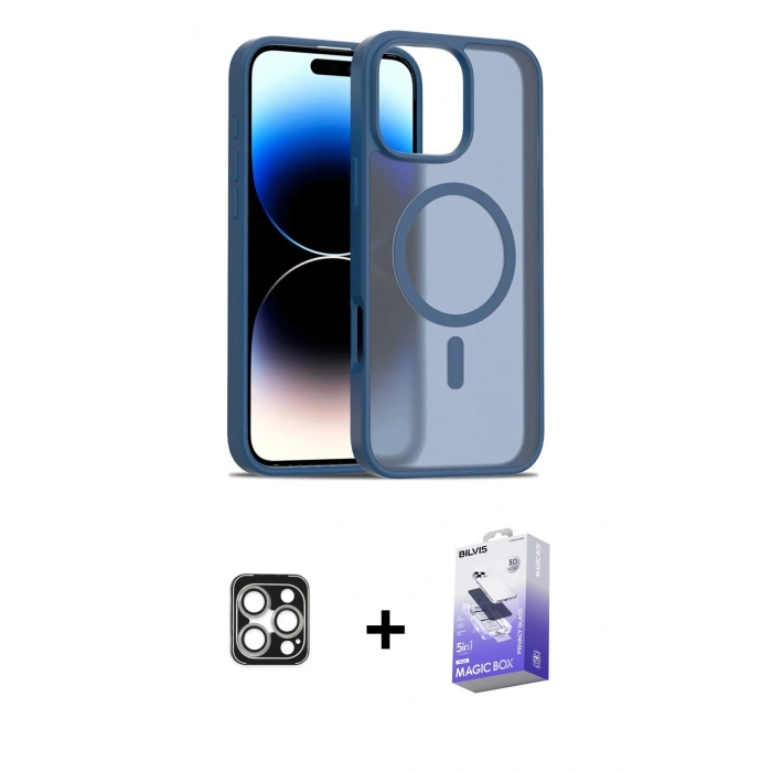 MARSİLYAN™- iPhone 16 Pro Max Kılıf Siluet Minimal Prime - Siyah Bilvis 5in1 5D Magic Hayalet Cam Ekran Koruyucu + Gümüş PVD Metal Kamera Lens