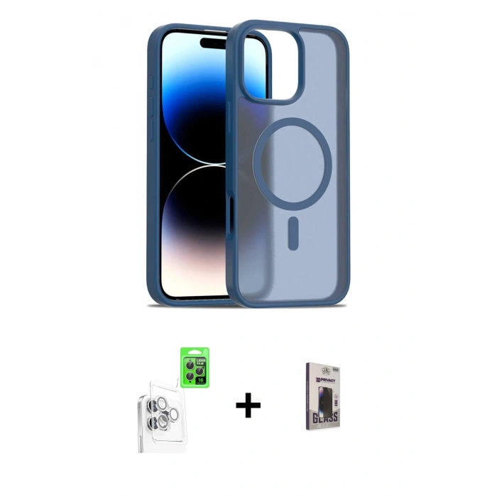MARSİLYAN™- iPhone 16 Pro Max Kılıf Siluet Minimal Prime - Siyah Bilvis Hayalet Cam Ekran Koruyucu + Beyaz Raze Metal Kamera Lens