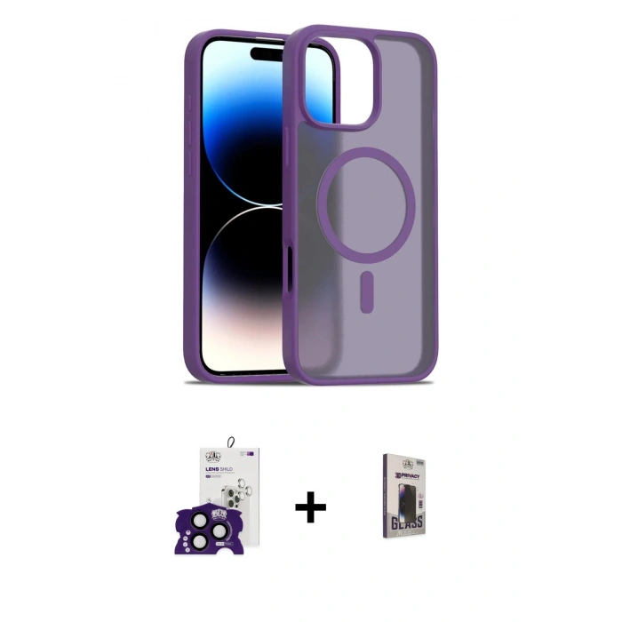 MARSİLYAN™- iPhone 16 Pro Max Kılıf Siluet Minimal Prime - Siyah Bilvis Hayalet Cam Ekran Koruyucu + Bilvis Titan Kamera Lens - SH