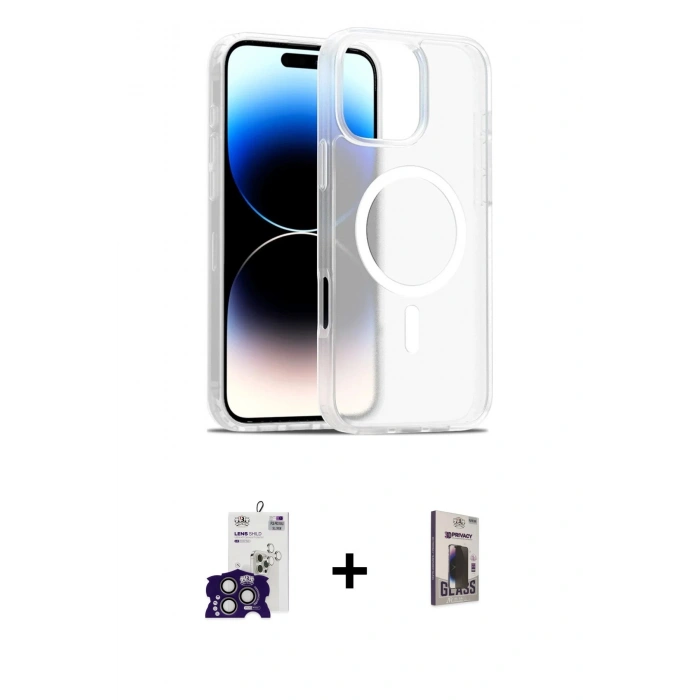 MARSİLYAN™- iPhone 16 Pro Max Kılıf Siluet Minimal Prime - Siyah Bilvis Hayalet Cam Ekran Koruyucu + Bilvis Titan Kamera Lens - TMGI