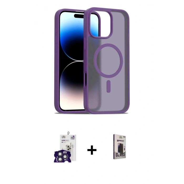 MARSİLYAN™- iPhone 16 Pro Max Kılıf Siluet Minimal Prime - Siyah Bilvis Hayalet Cam Ekran Koruyucu + Bilvis Titan Kamera Lens - TMGI