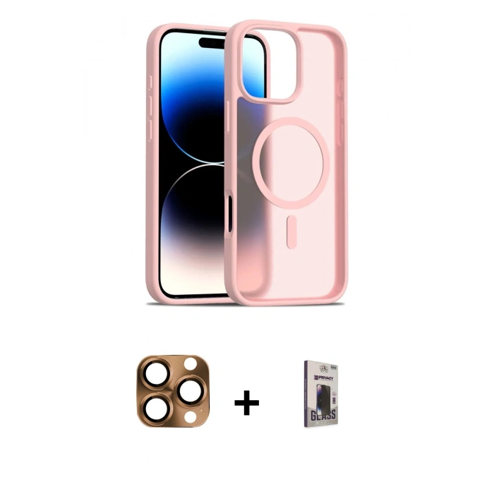 MARSİLYAN™- iPhone 16 Pro Max Kılıf Siluet Minimal Prime - Siyah Bilvis Hayalet Cam Ekran Koruyucu + Çöl Titanyum Pers Alüminyum Kamera Lens