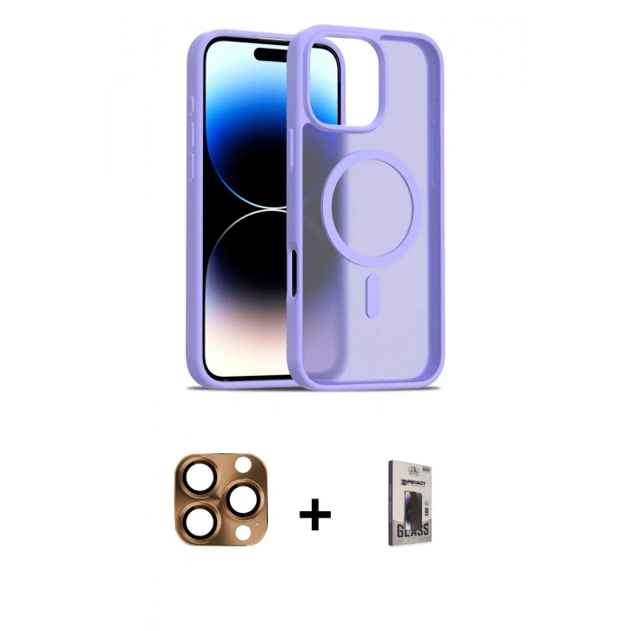 MARSİLYAN™- iPhone 16 Pro Max Kılıf Siluet Minimal Prime - Siyah Bilvis Hayalet Cam Ekran Koruyucu + Çöl Titanyum Pers Alüminyum Kamera Lens